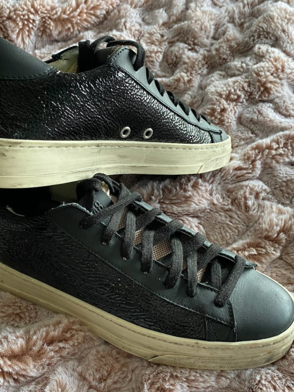 NWOT P448 Women's Black Patent‎ Leather Sneakers Size 38 Made in Italy